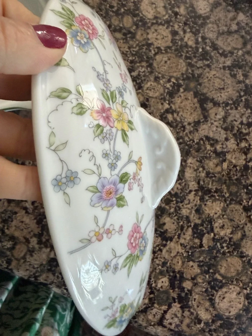 Andrea By Sadek White Porcelain Covered Serving Dish with Pastel Floral Design